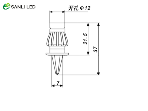 SANLI LED Fiber Optic Crystal End Fittings EP-016 Dimension - Fiberopticslight.com