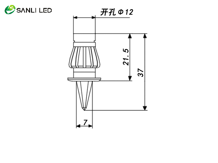 SANLI LED Fiber Optic Crystal End Fittings EP-016 Dimension - Fiberopticslight.com